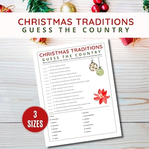 Christmas Traditions Guess the Country Game, Christmas Around the World Quiz, Printable Holiday Match Up, Xmas Party Trivia, Family Activity