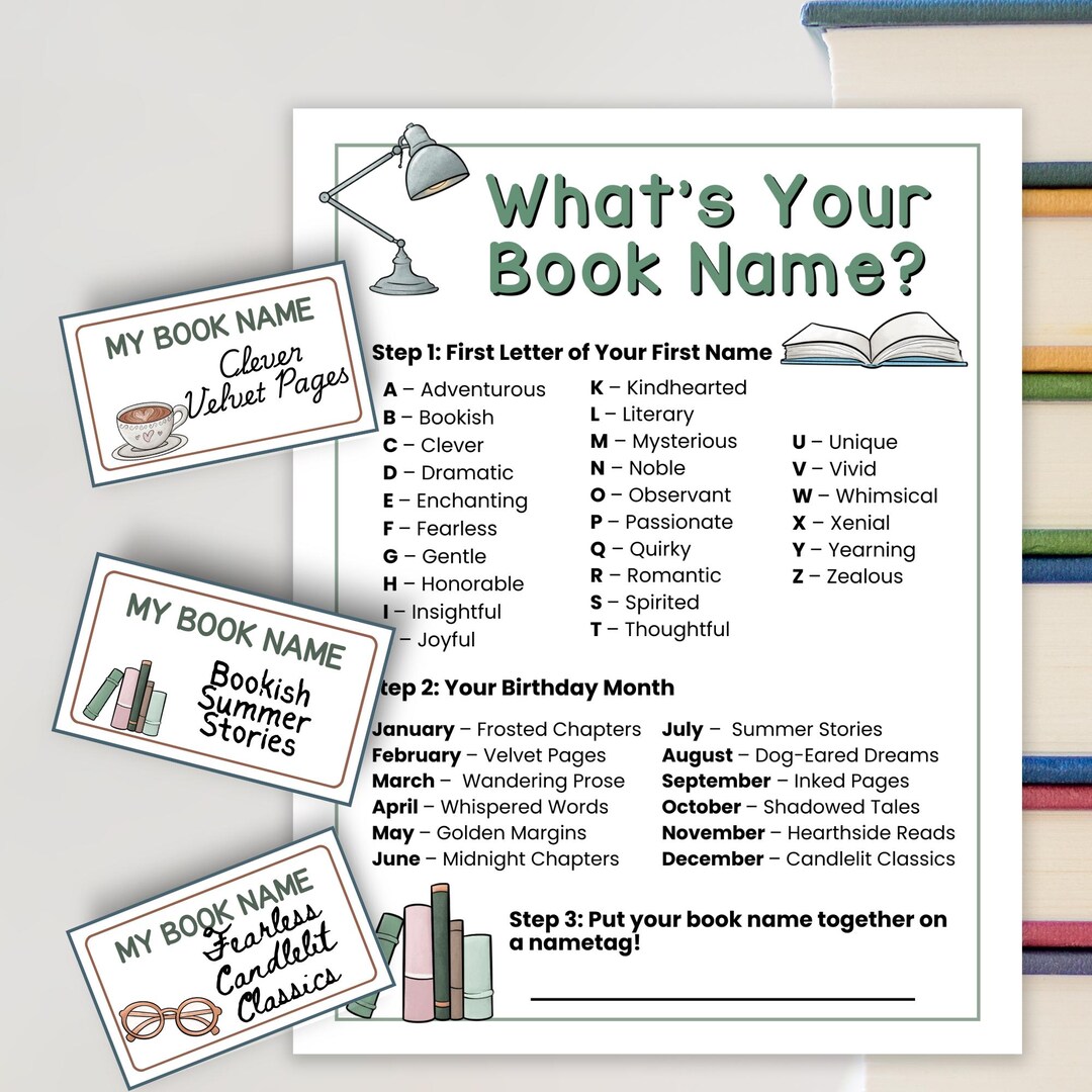 Book Club Icebreaker Game Printable, Book Name Generator Party Activity ...