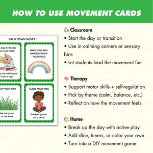 Movement Break Cards for Kids, Exercise Cards, Brain Break, Color-Coded Activities, 40 Printable Flashcards, Classroom & Homeschool Movement image 8