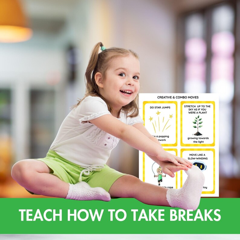 Movement Break Cards for Kids, Exercise Cards, Brain Break, Color-Coded Activities, 40 Printable Flashcards, Classroom & Homeschool Movement image 7