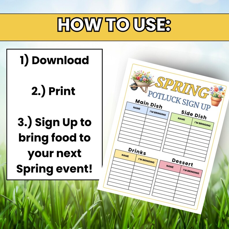 Spring Potluck Sign Printable Spring Potluck Sign up Sheet Printable, Spring Party Food Sign Up ...