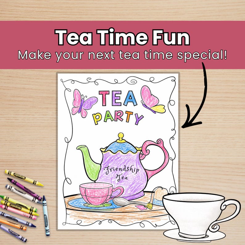 Tea Party Coloring Pages Printable for Kids, Tea Time Activity Pages ...