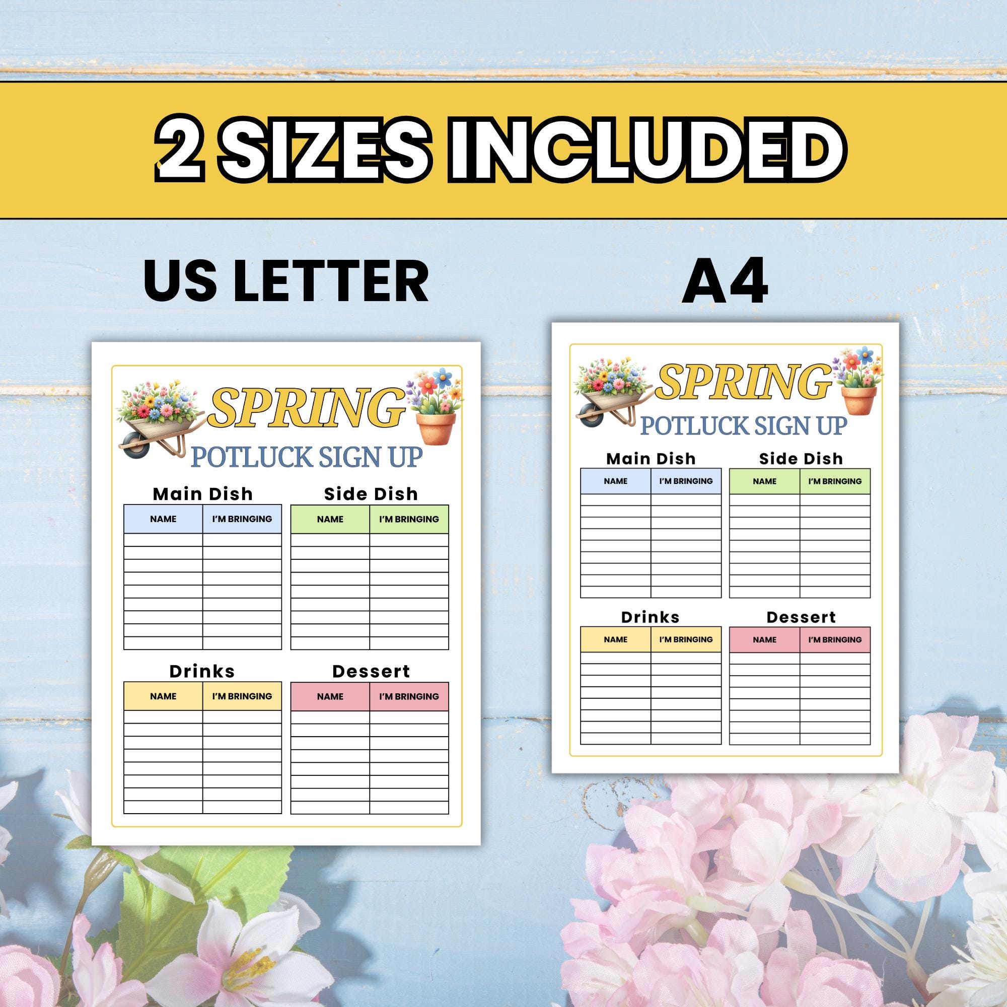 Spring Potluck Sign Printable Spring Potluck Sign up Sheet Printable, Spring Party Food Sign Up ...