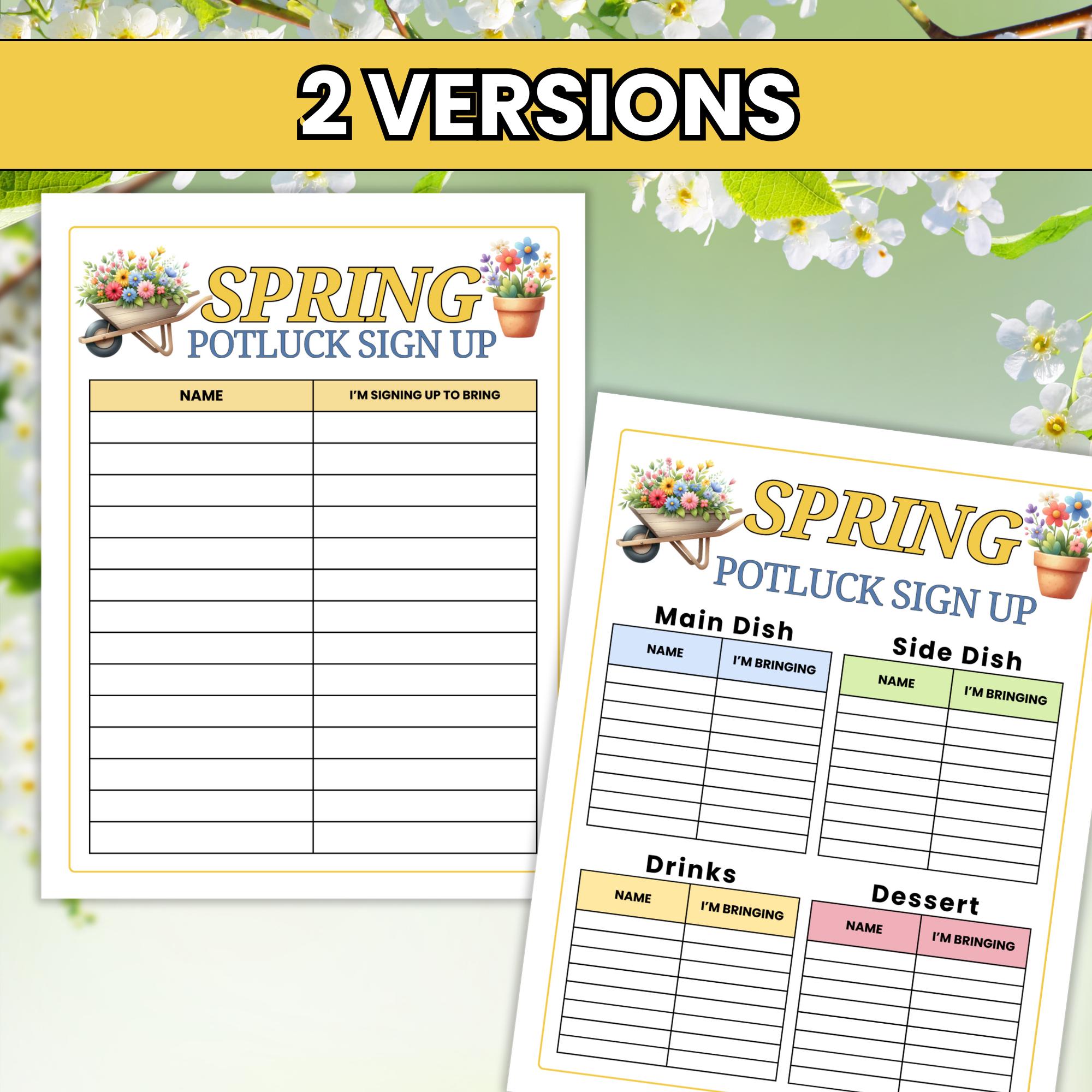 Spring Potluck Sign Printable Spring Potluck Sign up Sheet Printable, Spring Party Food Sign Up ...