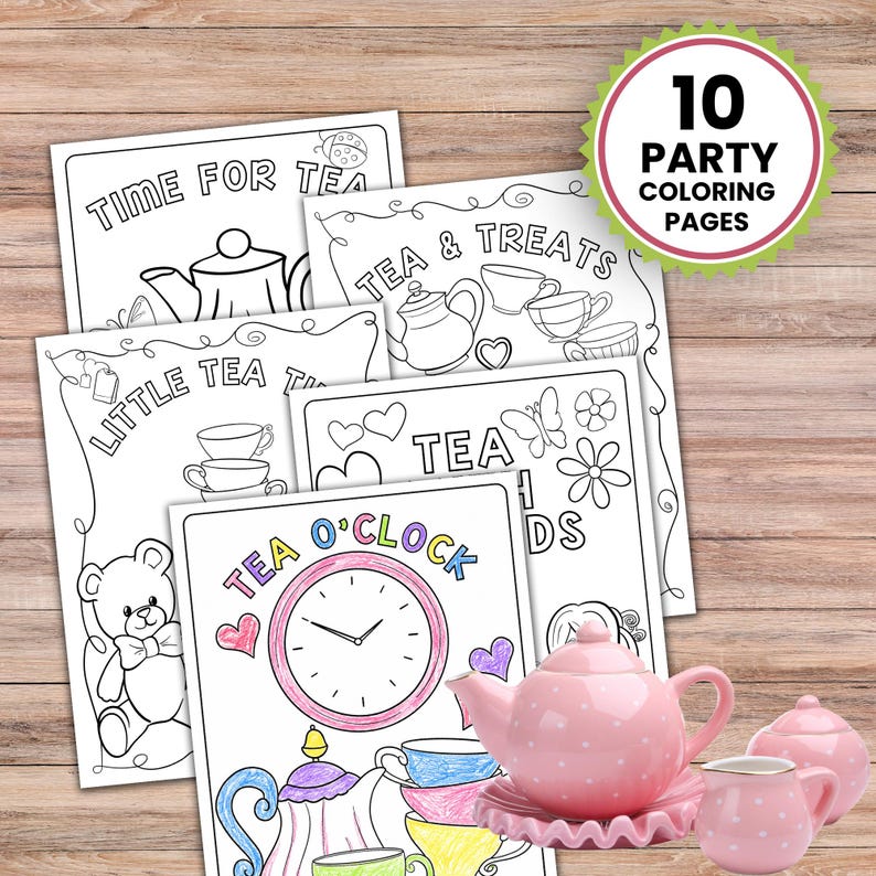 Tea Party Coloring Pages Printable for Kids, Tea Time Activity Pages ...