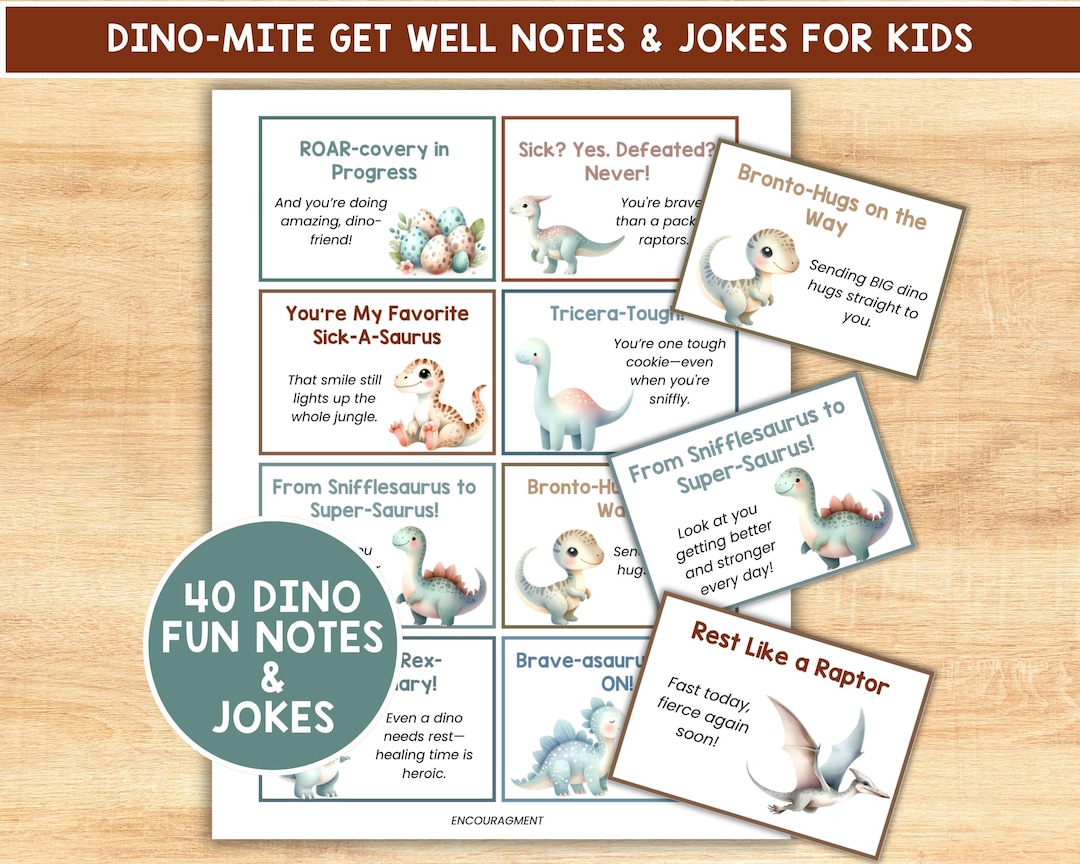 40 Dino Get Well Notes & Jokes for Kids – Printable Dinosaur ...