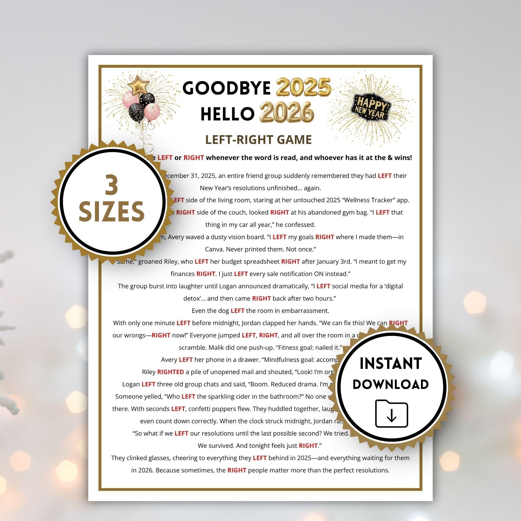 new year's eve left-right game printable 2025 to 2026, funny group