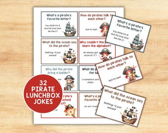 32 Kids Pirate Joke Cards – Pirate Lunch Jokes, Funny Lunchbox Notes with Silly Jokes for Kids, PDF Instant Download, Jokes with answers