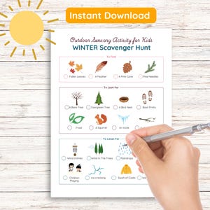 Fall, Winter, Spring, and Summer Sensory Outdoor Scavenger Hunts for Children and Family Fun for Homeschool, Therapy, and School Activities