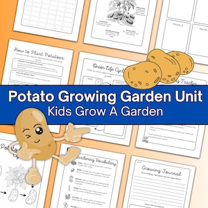 May include: Black and white printable worksheets for a potato growing garden unit. The worksheets include instructions on how to plant potatoes, a potato life cycle, gardening vocabulary, and a growing journal.