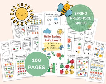 Set di attività per la scuola materna primaverile, download immediato per l'istruzione parentale, schede di lavoro per la scuola materna, attività per bambini dai 3 ai 5 anni