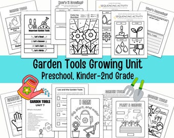 Herramientas de jardinería para niños Unidad de jardinería Niños en edad preescolar, jardín de infantes, primer y segundo grado para descarga instantánea Actividades de aprendizaje para el hogar y el aula