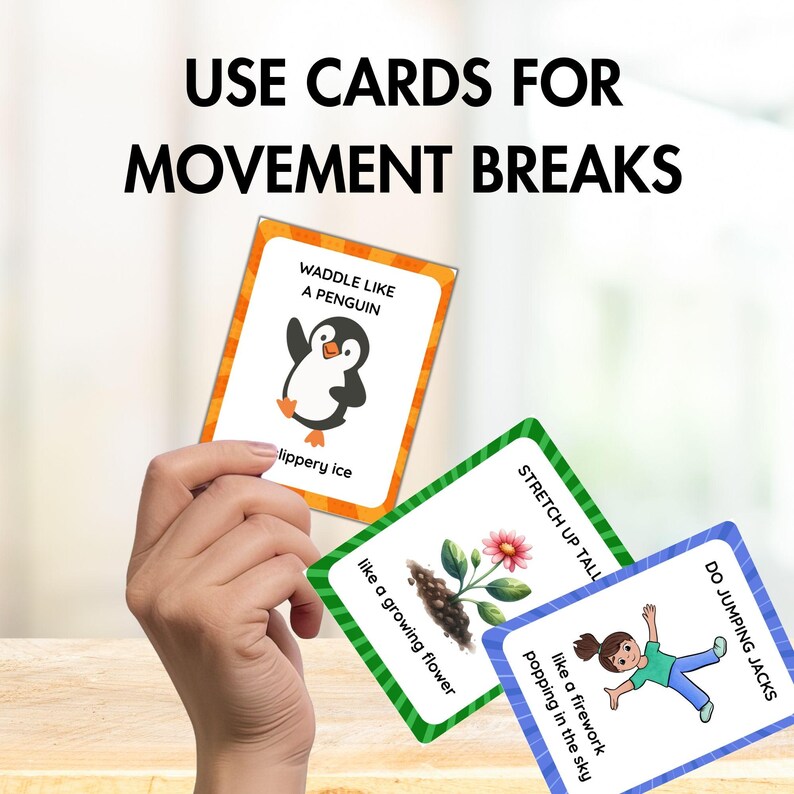Movement Break Cards for Kids, Exercise Cards, Brain Break, Color-Coded Activities, 40 Printable Flashcards, Classroom & Homeschool Movement image 3