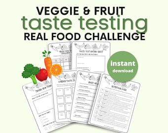 Healthy Eating Habits for Fruit & Vegetable Taste Testing Real Food Challenge with Bingo and Scorecard Printables for families and classes