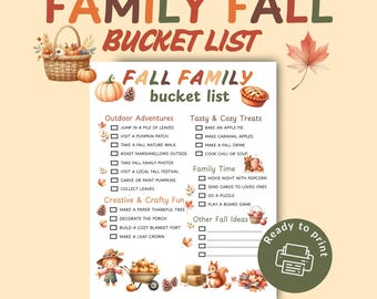 Lista de actividades familiares de otoño imprimible, actividades de otoño editables para niños y padres, lista de actividades divertidas de otoño, descarga instantánea en PDF