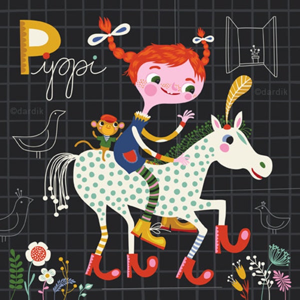 Pippi... limited edition giclee print of an original illustration (8 x 8 in, 20 x 20 cm)