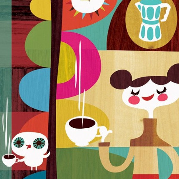 coffee with my owl... limited edition giclee print of an original illustration (8.5 x 11)
