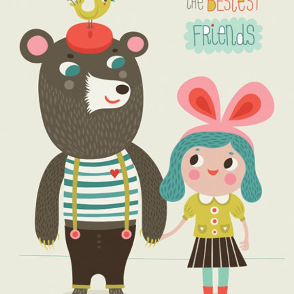 bestest friends... limited edition giclee print of an original illustration (8 x 10 in)