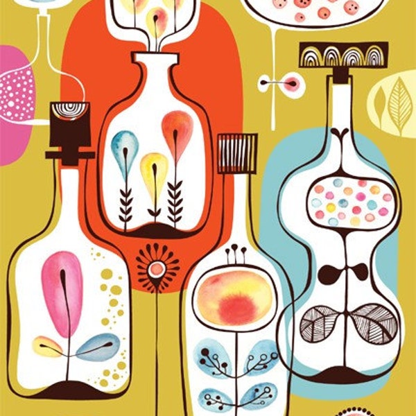 spirits in my bottle garden - limited edition giclee print of an original illustration (8.5 x 11)