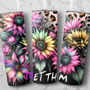 Sunflower Tumbler Wrap: Leopard Print Floral Design (Digital Download, 20oz Tumbler PNGs)