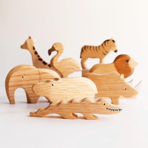 Wooden African Animal Toy Set: Oak Nursery Decor