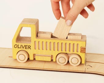 Construction Vehicles Wooden Toy Truck  Pretend Play Personalized Gift For Kids
