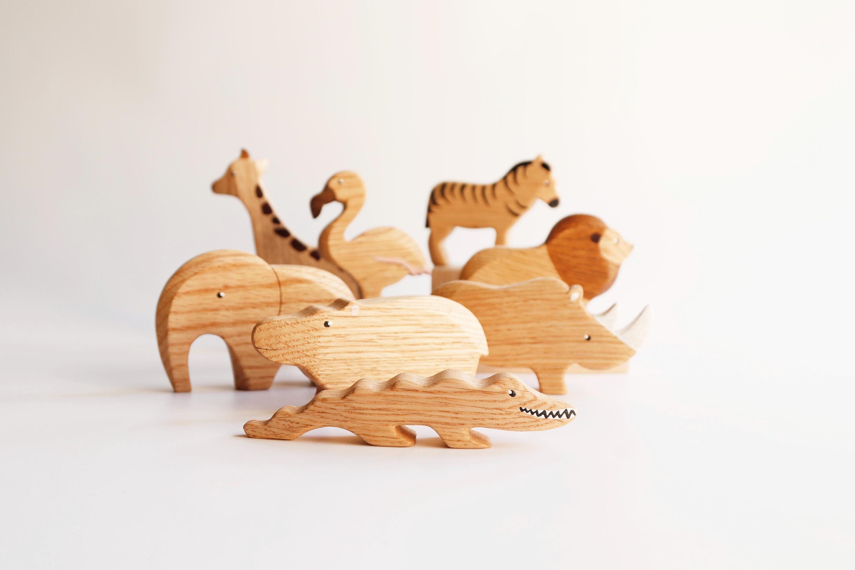 Wooden African Animal Toy Set: Oak Nursery Decor - Etsy