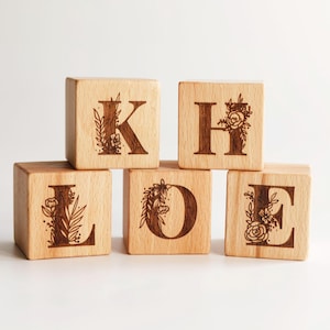 Bloques de madera con nombres para bebés Bloques de nombres personalizados Alfabeto para bebé Letras personalizadas Juguete de madera Decoración de guardería Nuevo regalo para baby shower
