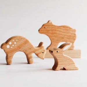 Forest animal set Wooden toys Woodland toy Eco friendly Gifts for kids roe deer hare bear Educational toy Baby gift
