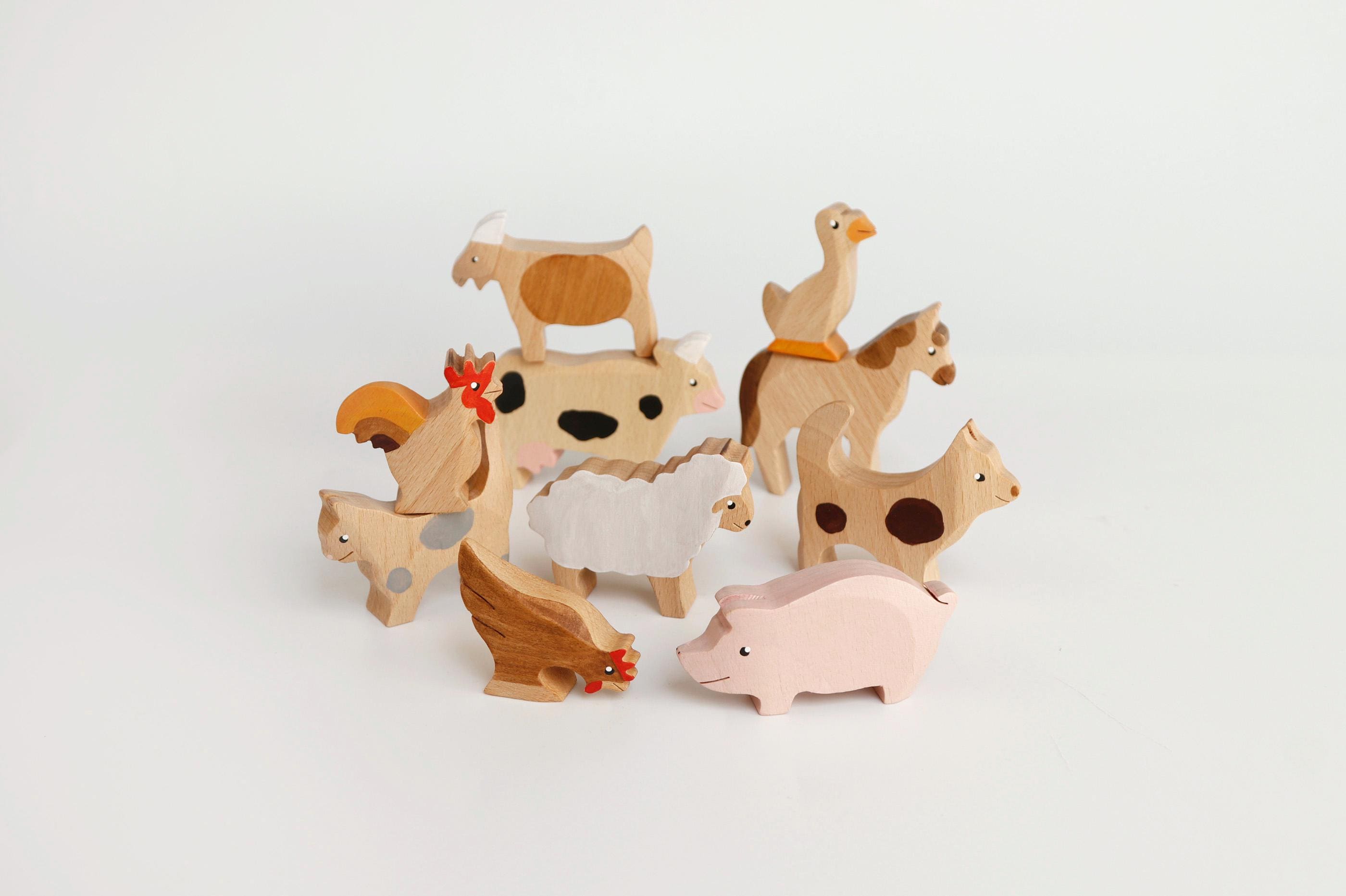 Wooden Farm Animal Figurines: Beech Toy Set, Nursery Decor - Etsy