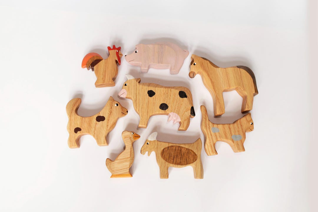 Solid Oak Farm Animal Set: Montessori Waldorf Toy - Etsy