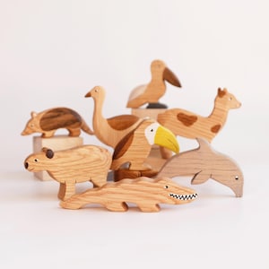 South America Wooden Animal Toy Set: Handmade Oak Figurines