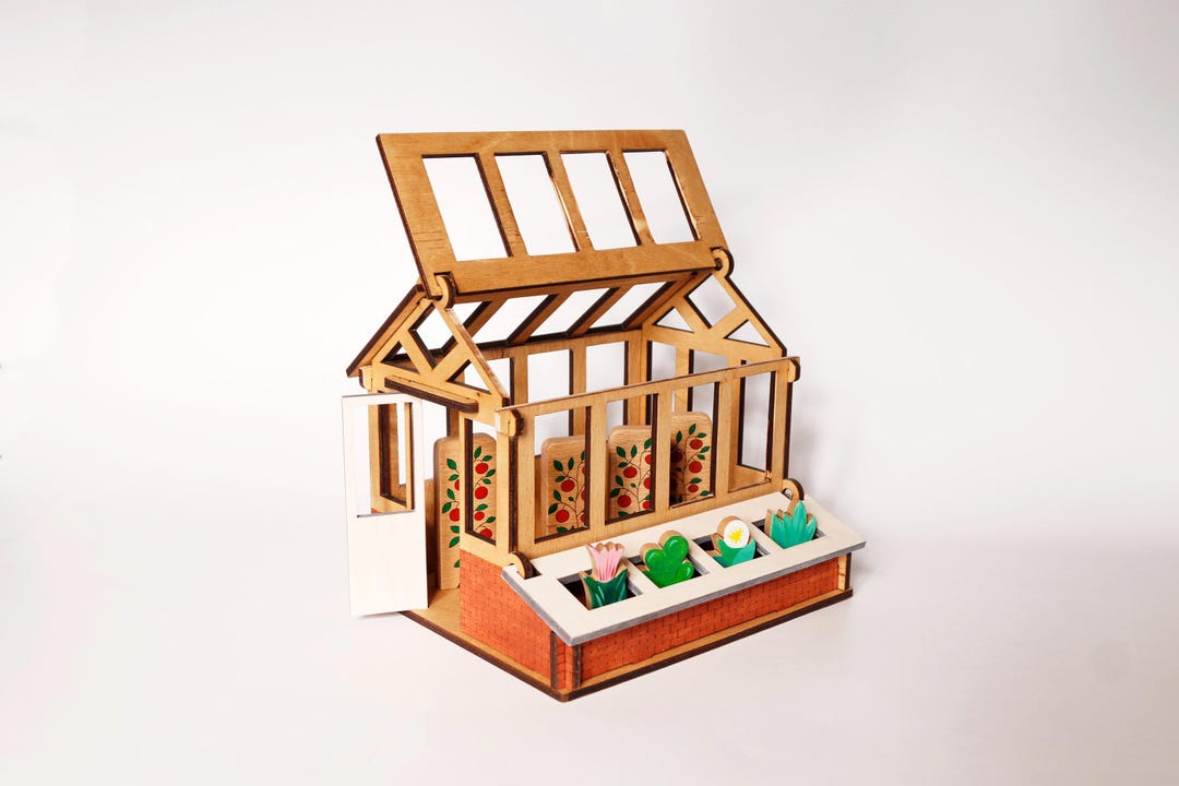 Wooden Greenhouse Playset – Montessori Garden Toy – Pretend Play Nature ...
