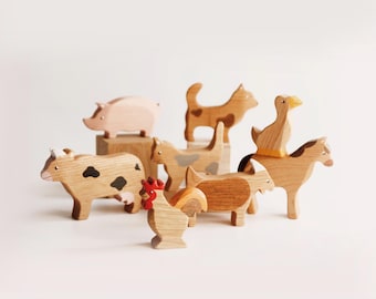 Set of farm animal toy Wooden figurines Wooden toys Educational toys Wooden animal toys Nursery decoration Farm animals