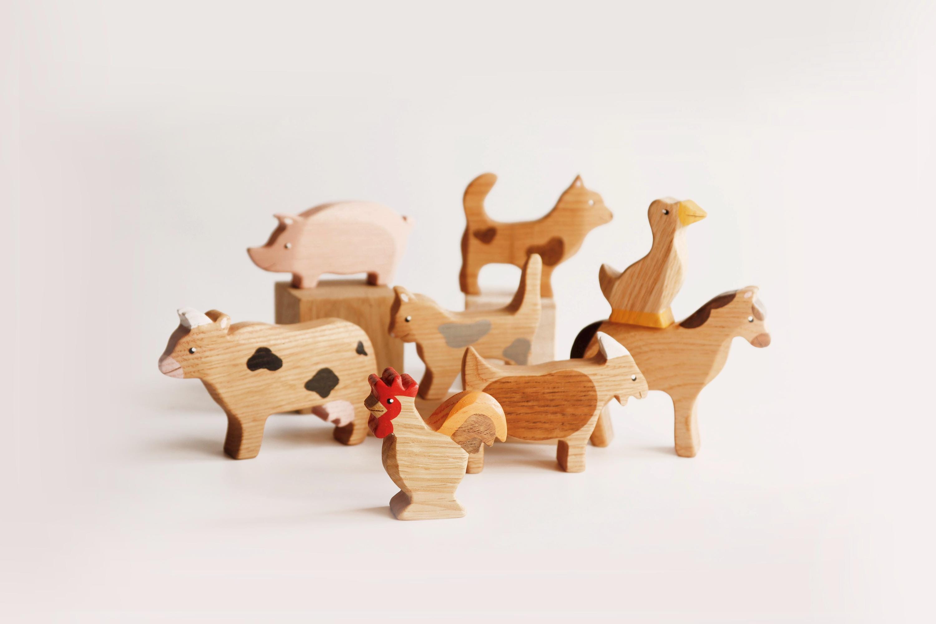 Wooden Farm Animal Figurines: Oak Toy Set, Nursery Decor - Etsy