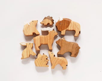 Handmade Wooden Forest Animal Figurines: Montessori Toy Set