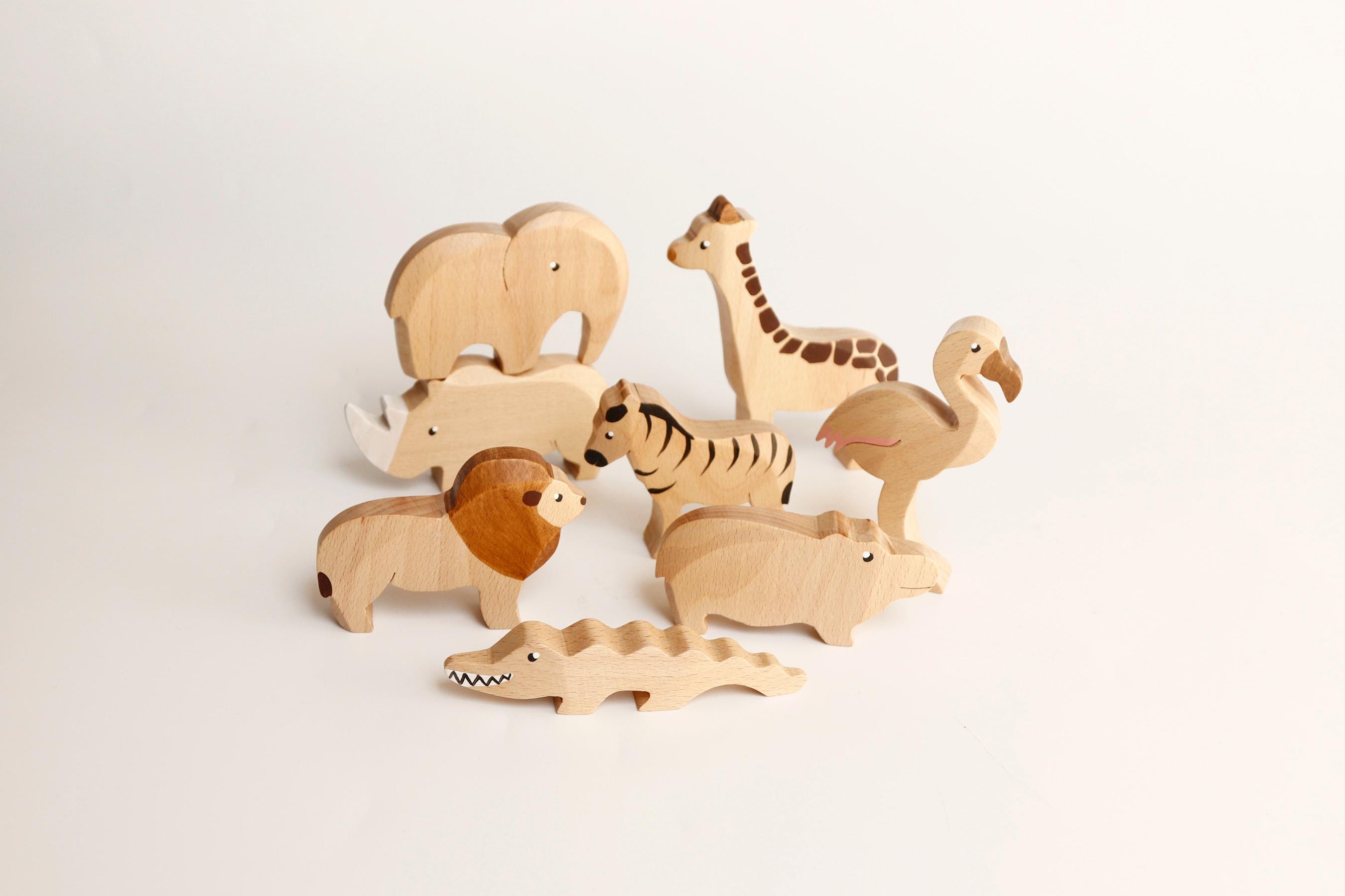 Wooden African Animal Toy Set: Oak Nursery Decor - Etsy