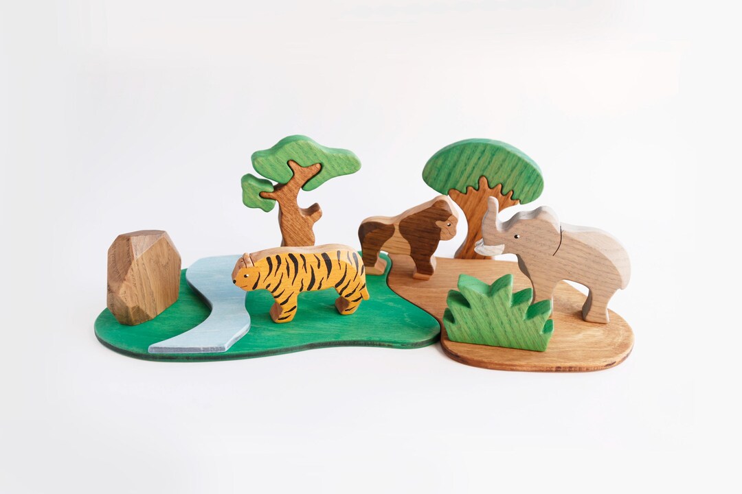 Handmade Wooden Safari Animal Playset: Montessori Jungle Toy - Etsy
