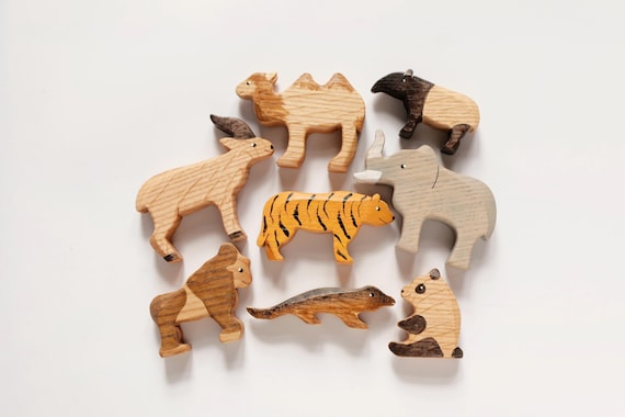 Montessori Wooden Asian Animals Set | Educational Toy for Kids | Handcrafted Oak Figurines | Nature-Inspired Gift