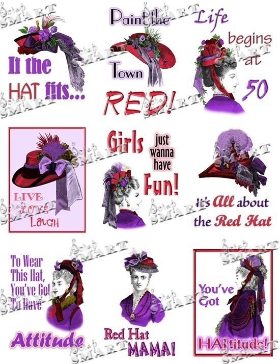 Red Hat Ladies Quotes 14 on a Digital Collage Sheet Download Etsy