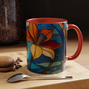 Stained Glass Flower Coffee Mug, Colorful Art Coffee Cup, Unique Tea Cup Gift, Home Decor