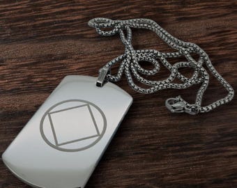 Custom Engraved AA Dog Tag | Recovery Prayer | Alcoholics Anonymous Sobriety Gift | Personalized Recovery Medallion