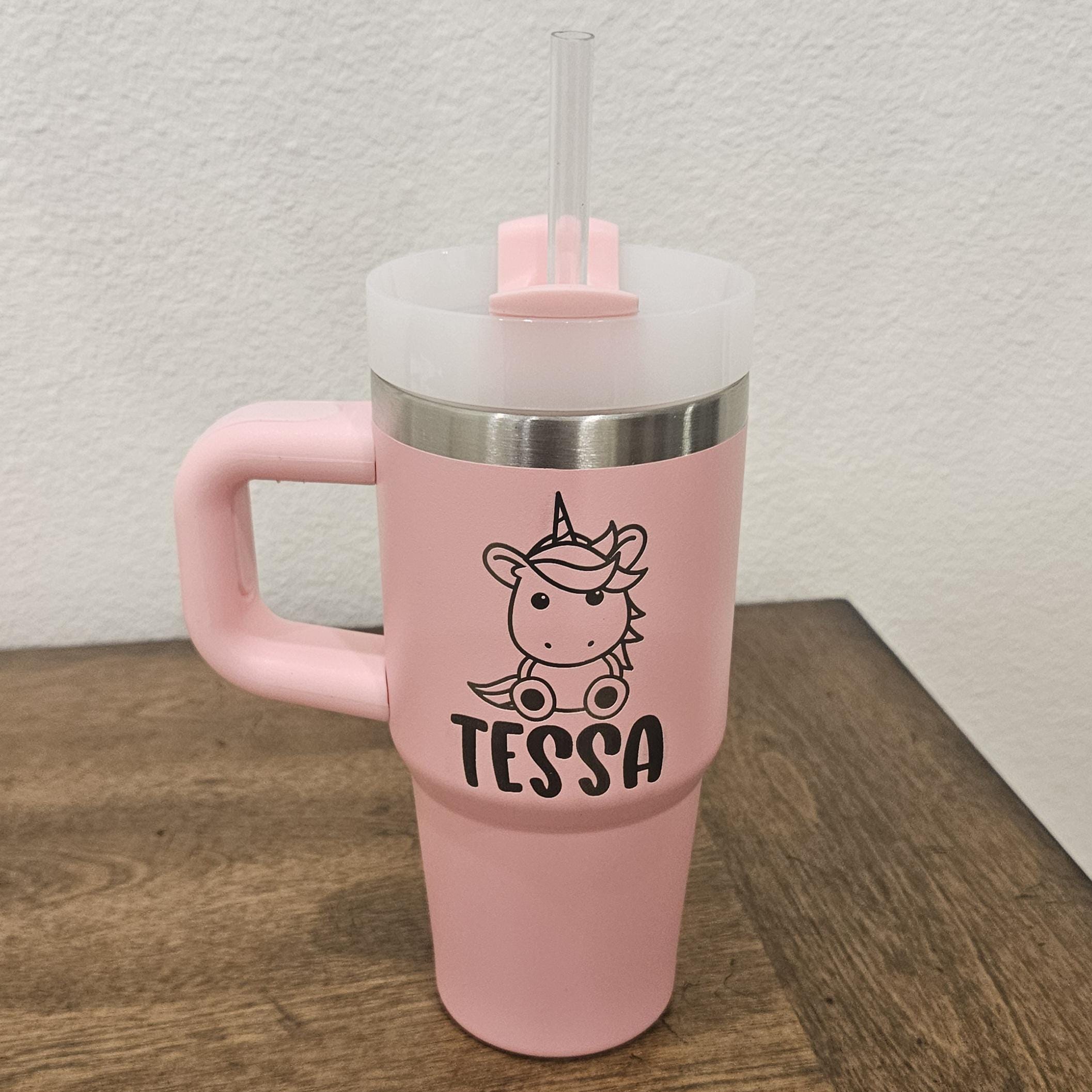 Personalized Kids Tumbler 14oz - Stainless Steel Toddler Tumbler with Straw, Handle - Custom Name Sippy Cup for Boys Girls