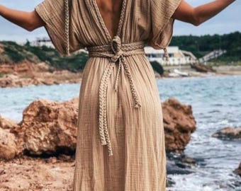 Organic Turkish Cotton Boho Dress: Goddess Wedding, Beach Cover-Up