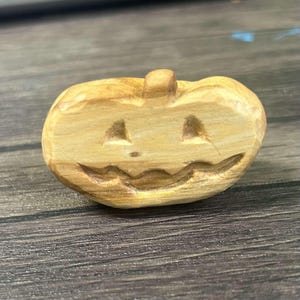 Hand-Carved Wooden Jack-o-Lantern Pumpkin