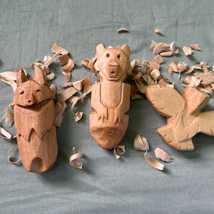 Hand-Carved Brother Bear Totems- Bear, Eagle, Wolf