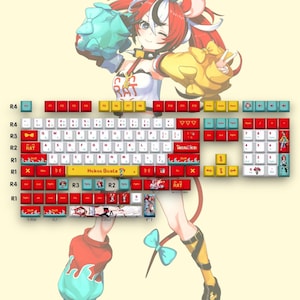 Hololive Hakos Baelz Keycaps Set – PBT 132 Key Cherry Profile Dye-Sublimated, Cute Gamer Keyboard Accessory, Vtuber Merchandise