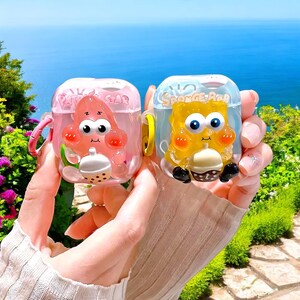 Cartoon Sponge AirPods Pro Case, Air Pod Cute Keychain,  for Apple AirPods 1 2 3, Gift for Her, Kawaii Earphone Cover, Anniversary Gift