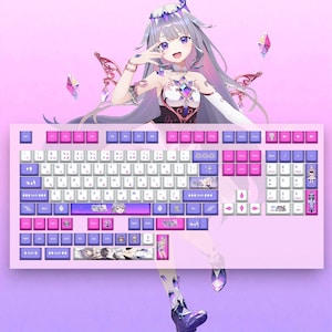 Hololive EN Koseki Bijou Keycaps Set PBT 132 Key Cherry Profile Dye-Sublimated, Cute Gamer Keyboard Accessory, Vtuber Hololive Merch