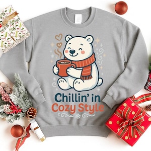 Cozy Polar Bear Sweatshirt: Winter Cocoa Holiday Outfit